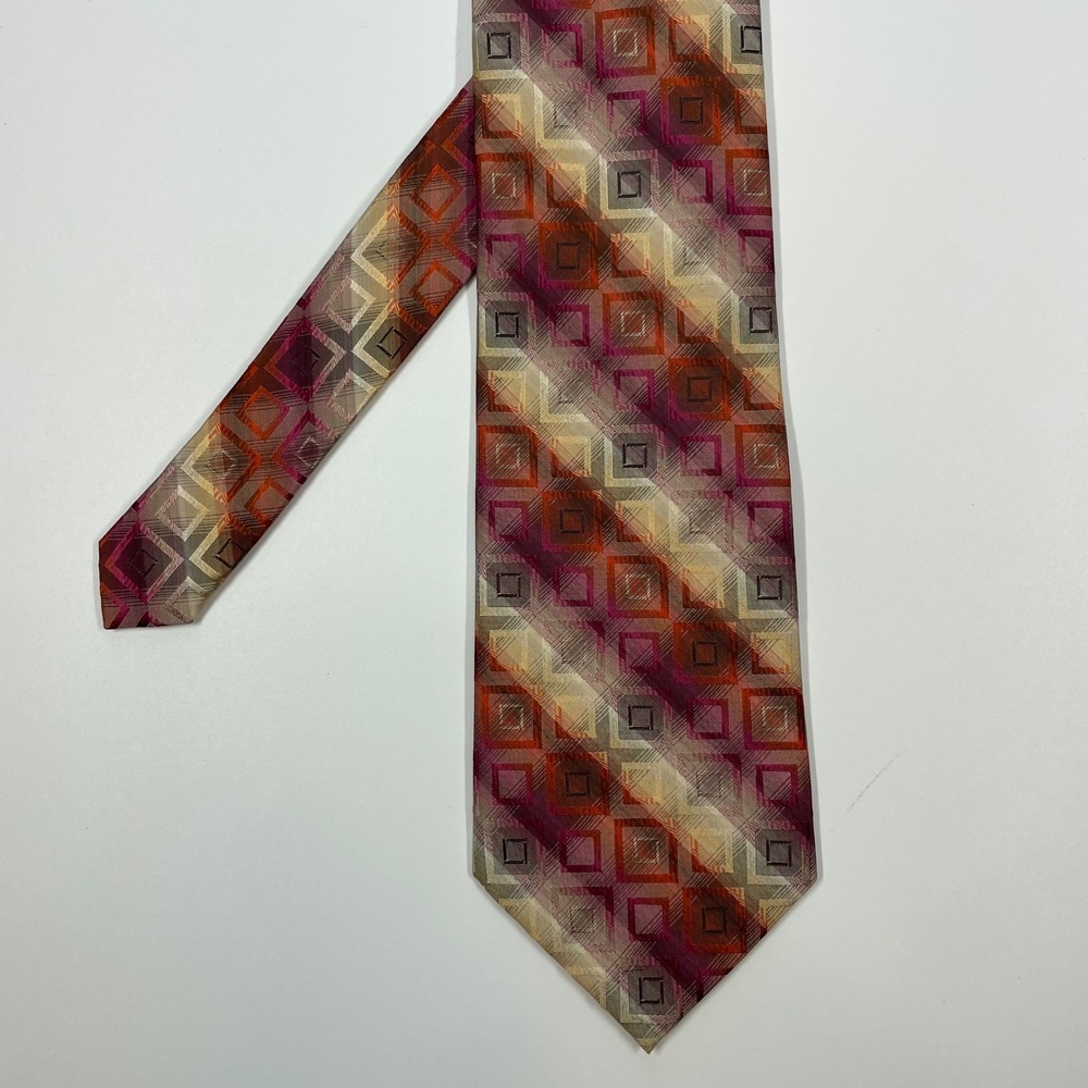 Kenneth Cole Multicolor Silk Geometric Square Pattern Tie Mens OS